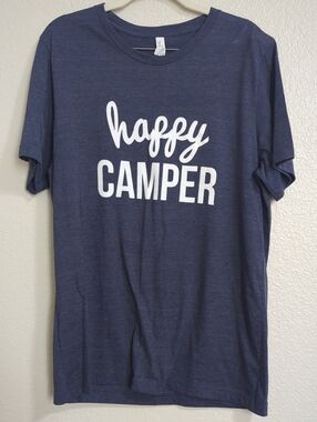 Bella Canvas Navy Short Sleeve Tee with White "happy CAMPER" Graphic
